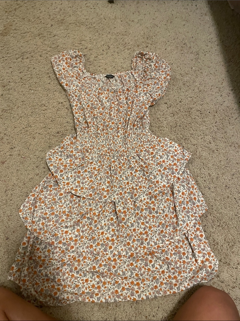 Floral Tiered Midi Dress in Rust & Cream